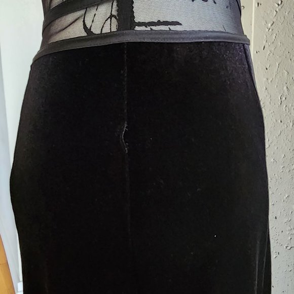 Vintage Black Velvet Mesh Panel Sleeveless Long Special Occasion Dress - Picture 10 of 12